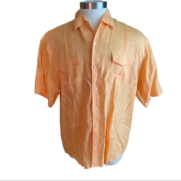 Tommy Bahama Mens Orange Textured 100% Linen Short Sleeve Button Up Shirt Sz XL - Picture 3 of 12